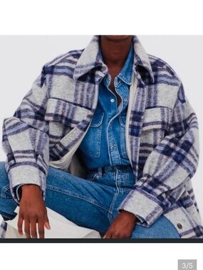 H&M Long Blue Plaid Shacket